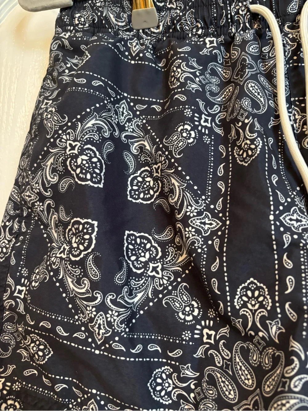 Pacsun Men's White Mesh Athletic Shorts with Navy Paisley trim